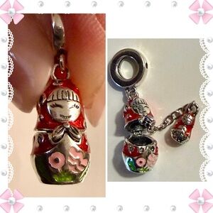 Charm/pendant - 1”h russian nesting doll charm -new -red green silver - BOGO